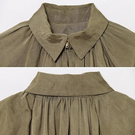 Puff Sleeve Zip-Up Lapel Bomber Jacket（BUY 2 FREE SHIPPING)