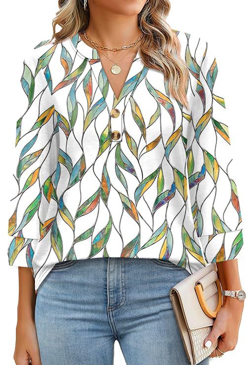 2025 New Womens 3/4 Sleeve Heley Button V neck Tops(buy 3 free shipping)
