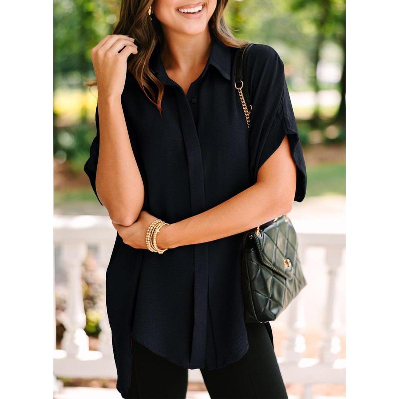 Women's Solid Color V-Neck Button Batwing Sleeve Shirt(BUY 2 FREE SHIPPING)