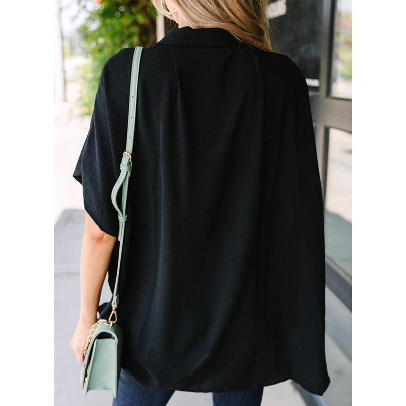 Women's Solid Color V-Neck Button Batwing Sleeve Shirt(BUY 2 FREE SHIPPING)
