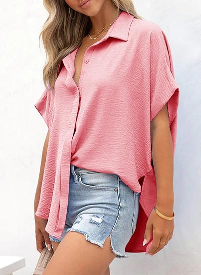 Women's Solid Color V-Neck Button Batwing Sleeve Shirt(BUY 2 FREE SHIPPING)