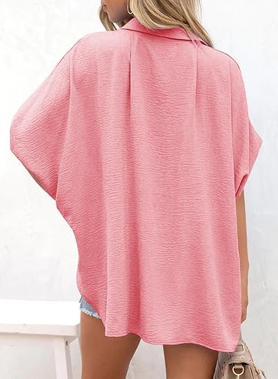 Women's Solid Color V-Neck Button Batwing Sleeve Shirt(BUY 2 FREE SHIPPING)