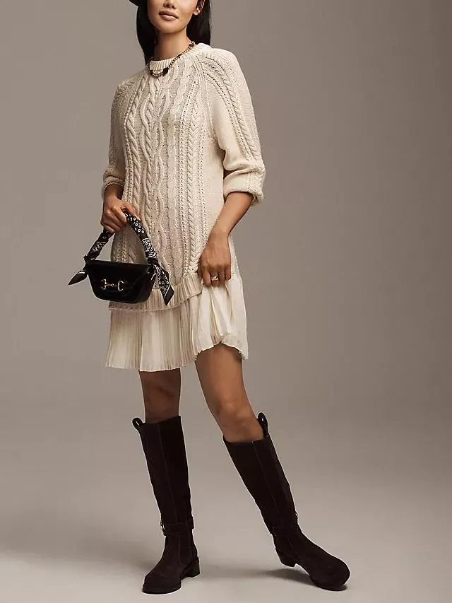 Women Crewneck Cable Knit Sweater Mini Dress (Buy 2 Free Shipping)