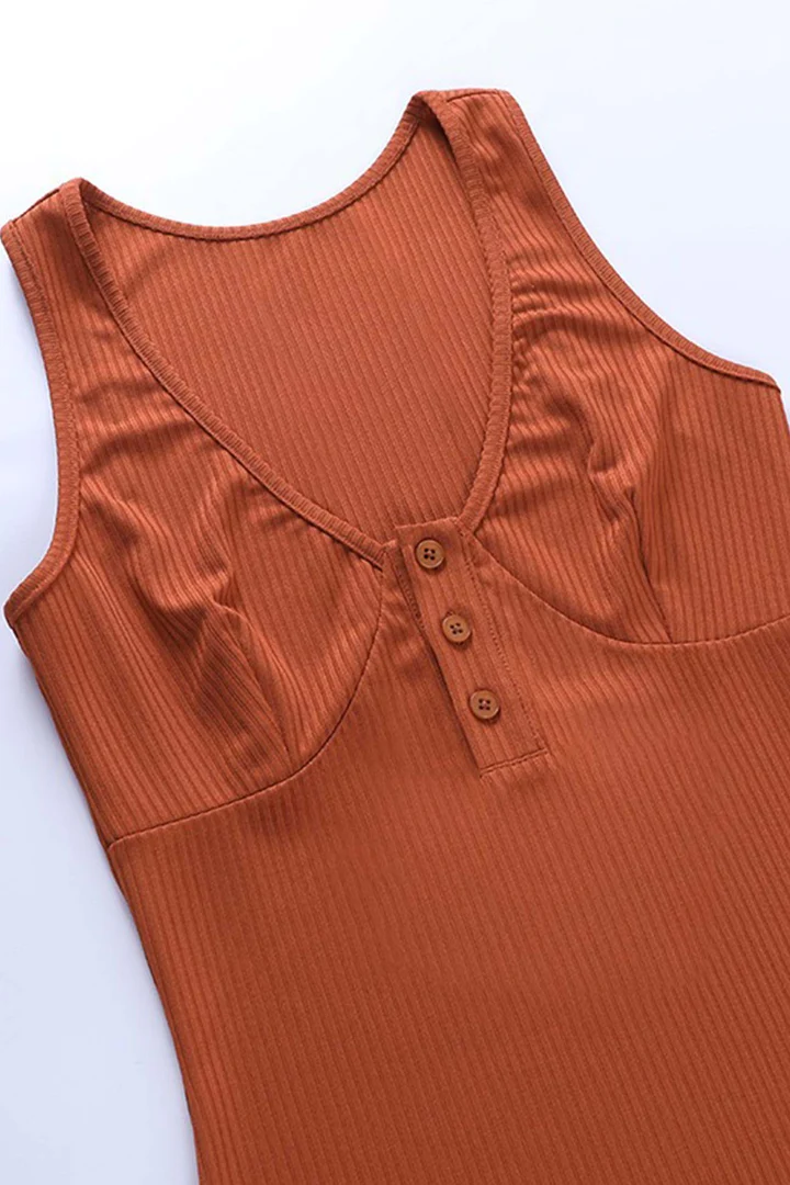 Low Cut Button Ribbed Knit Tank Dress