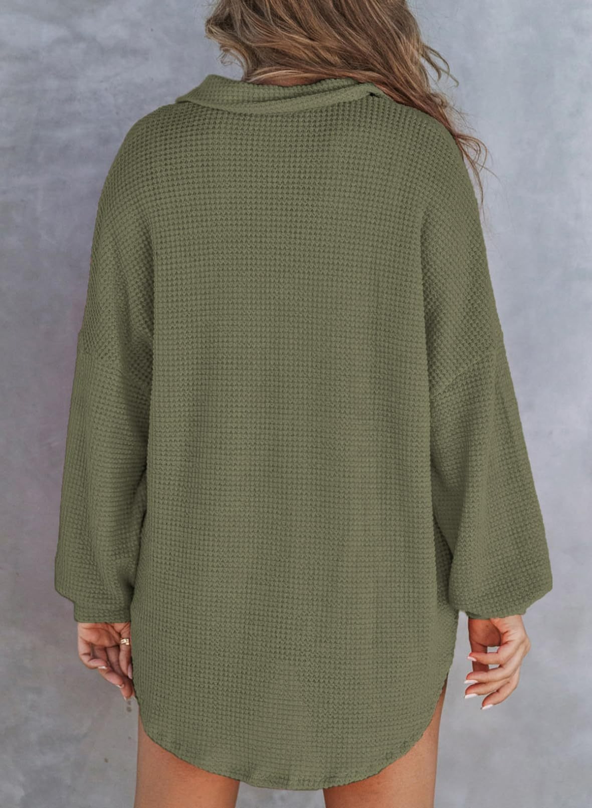 2024 New Women's Waffle Knit Henley V Neck Shirt Jacket