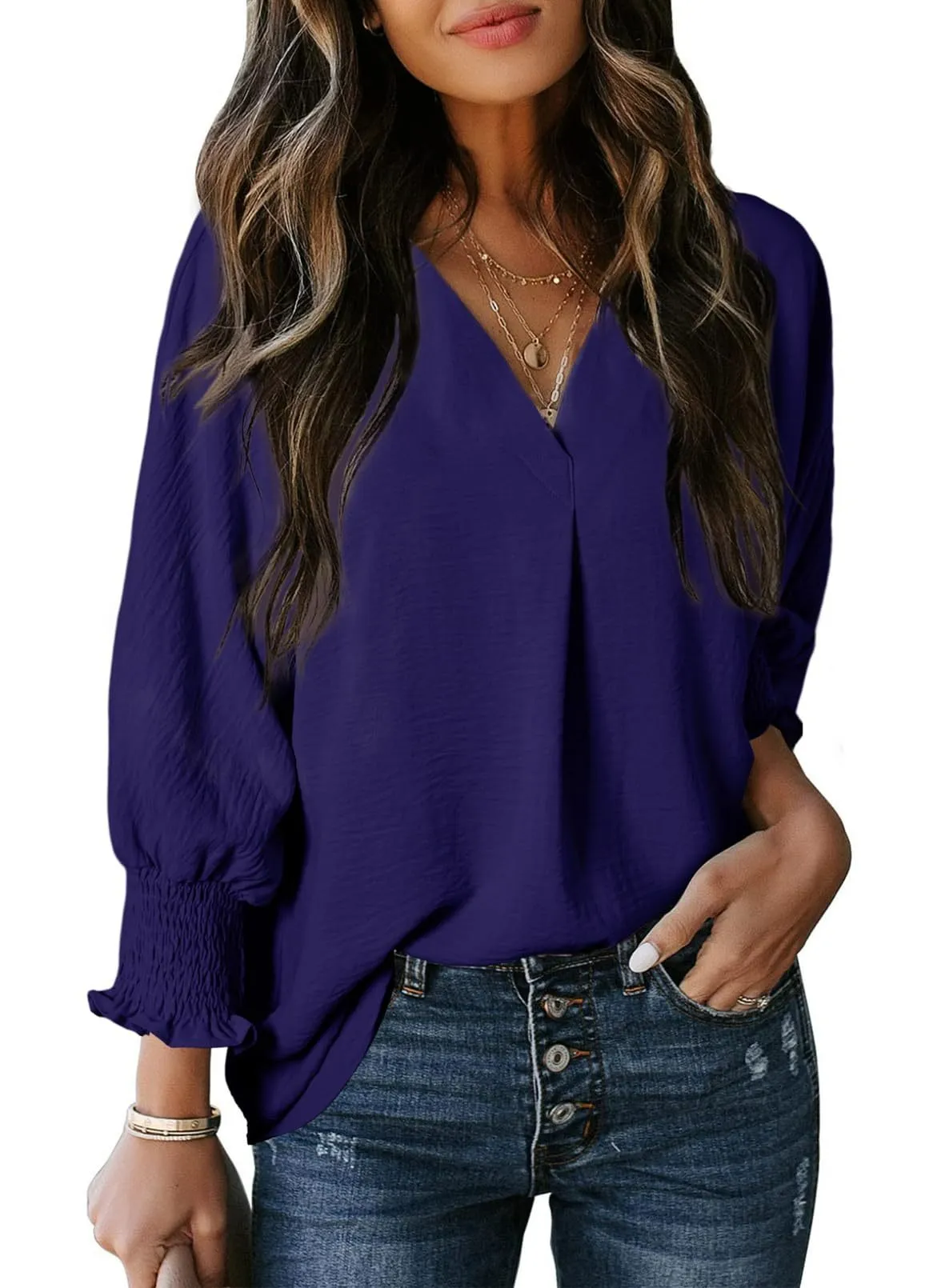 🔥🔥🔥🔥Womens Casual 3/4 Sleeve V Neck Loose Fit Basic Tees