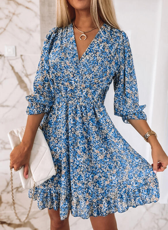 V-Neck Printed FLoral Dress
