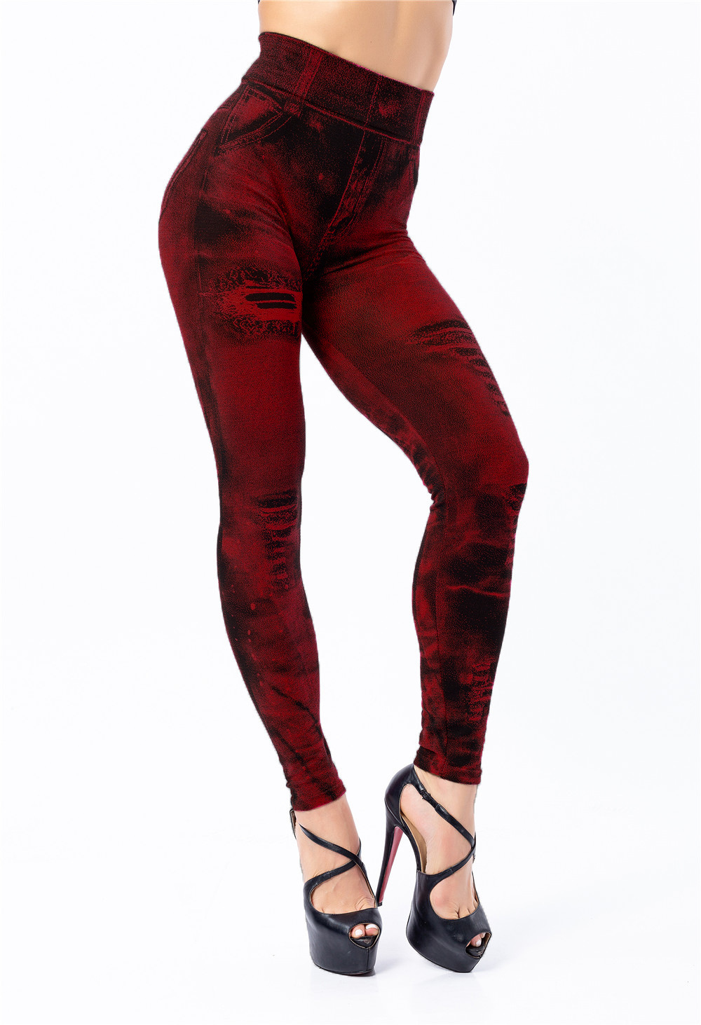DENIM LOOK HIGH WAIST SPORTS LEGGINGS