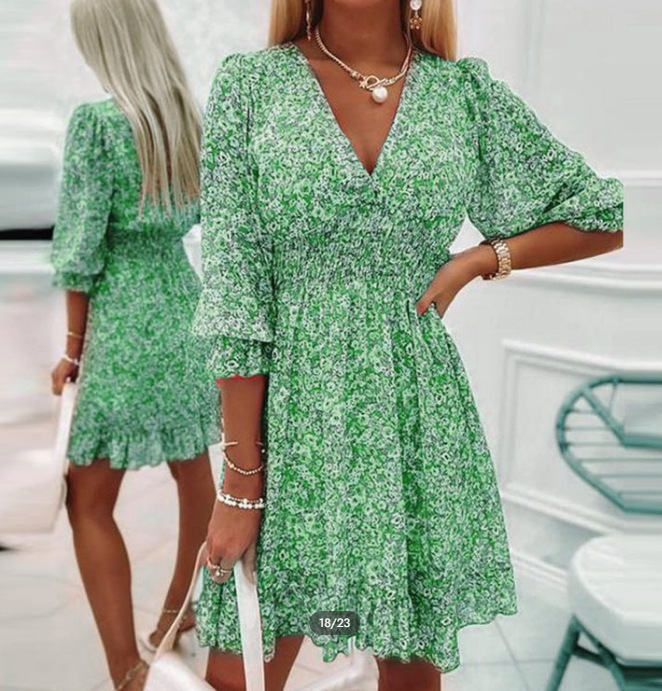V-Neck Printed FLoral Dress