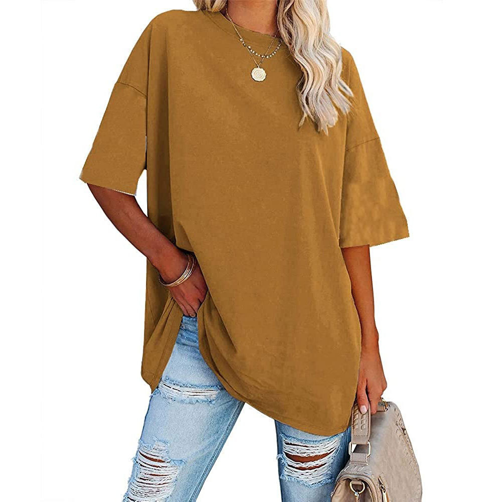 2023 New Updated Fabric Combed Cotton Jersey🔥 Womens Loose Fashion V-neck Top Short & Long Option (Size up to Plus Size 4XL)