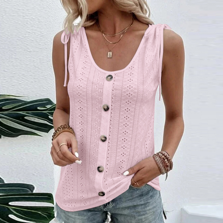 Women's Daily Casual Solid Color Tank Top Eyelet Sleeveless U Neck
