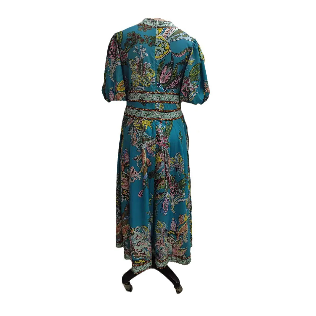 🔥🔥🔥🔥Unique Satin Vintage Floral Print Puff Sleeve Midi Dress