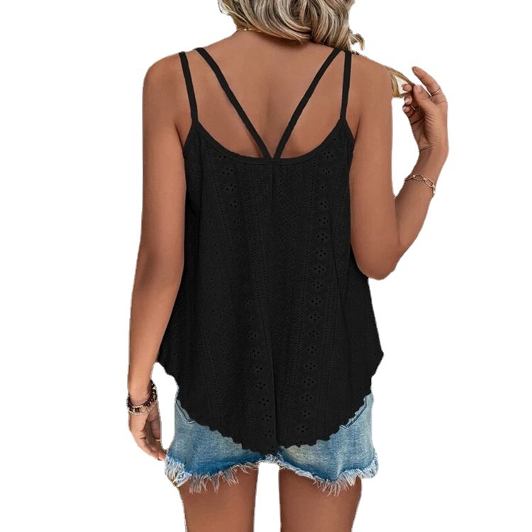 Solid Eyelet Sexy Tops for Women Women Cothing Fashion Sleeveless Embroidery Tops 