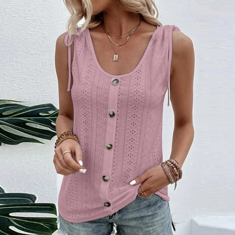 Women's Daily Casual Solid Color Tank Top Eyelet Sleeveless U Neck