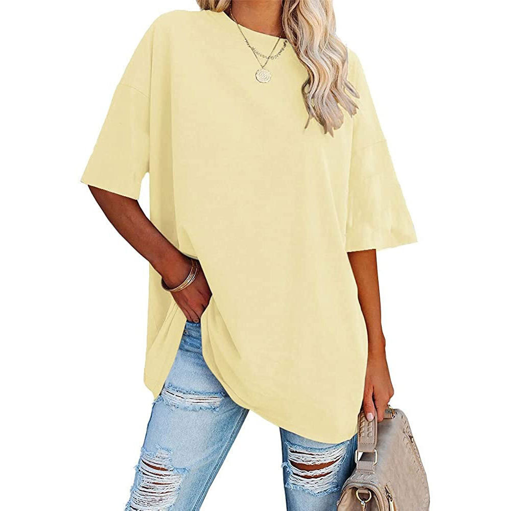 2023 New Updated Fabric Combed Cotton Jersey🔥 Womens Loose Fashion V-neck Top Short & Long Option (Size up to Plus Size 4XL)