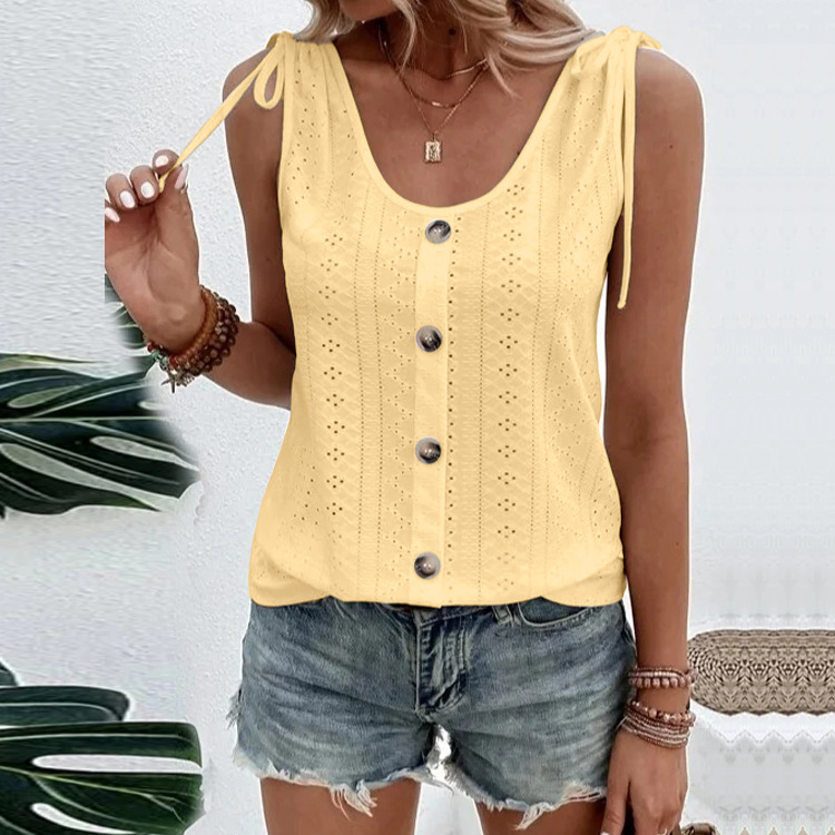 Women's Daily Casual Solid Color Tank Top Eyelet Sleeveless U Neck