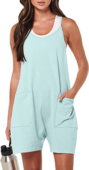 SUMMER CASUAL SLEEVELESS ROMPERS WITH POCKETS LOOSE JUMPSUIT 