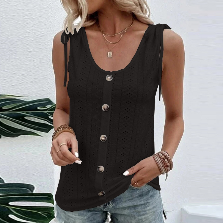 Women's Daily Casual Solid Color Tank Top Eyelet Sleeveless U Neck