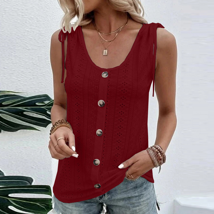 Women's Daily Casual Solid Color Tank Top Eyelet Sleeveless U Neck