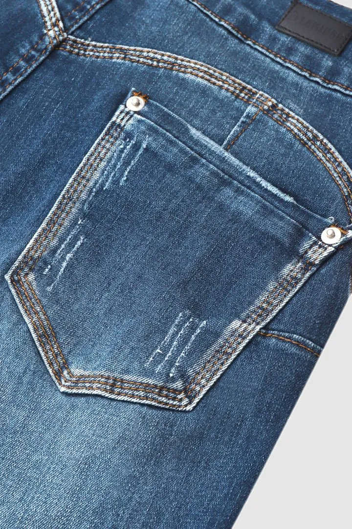 RIPPED ROLL UP HEM CAPRIS JEANS