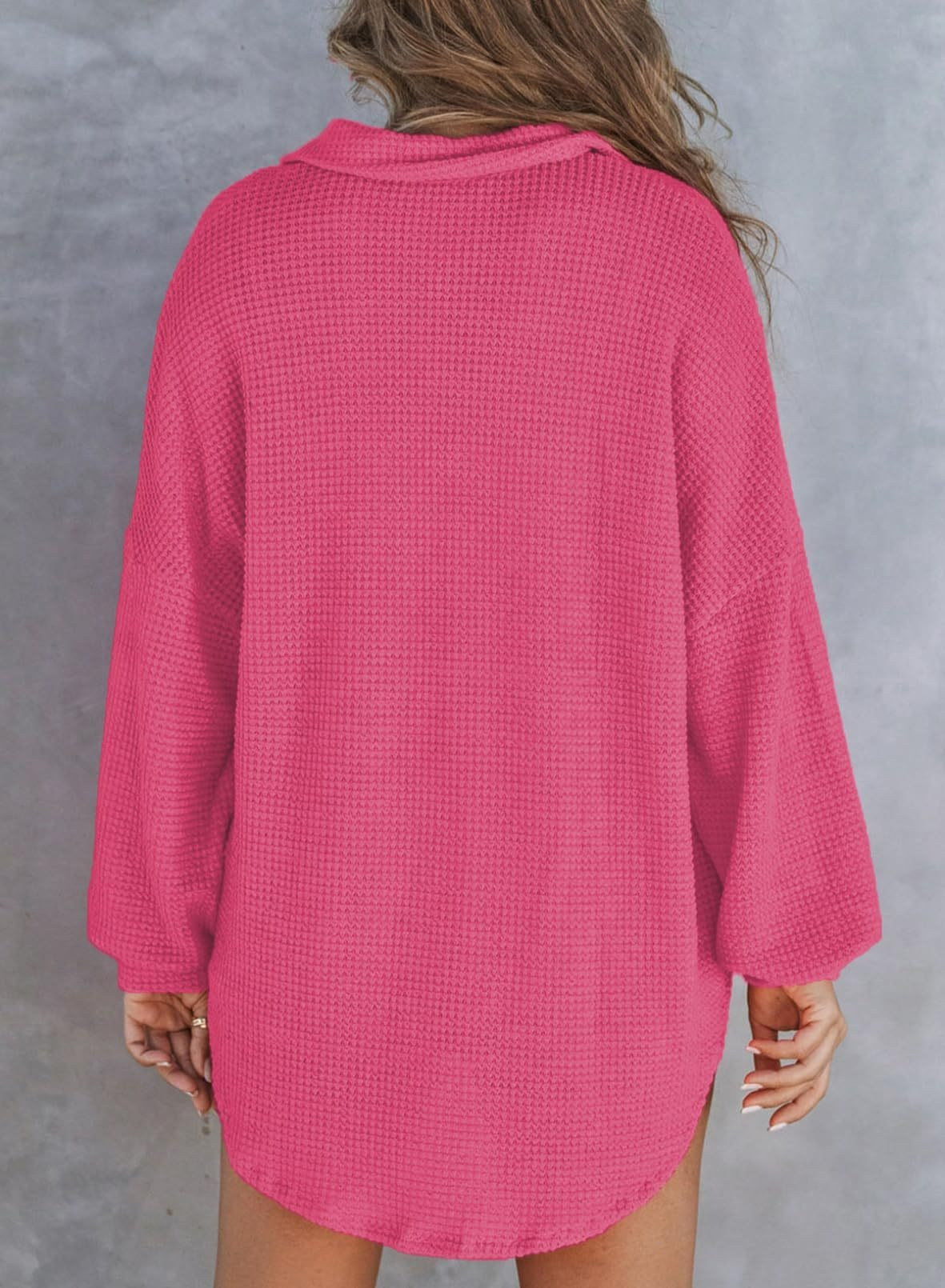2024 New Women's Waffle Knit Henley V Neck Shirt Jacket