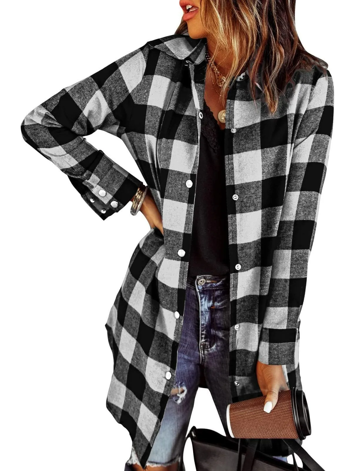 🔥🔥🔥🔥Women's Flannel Long Sleeve Plaid Button Down Shirts