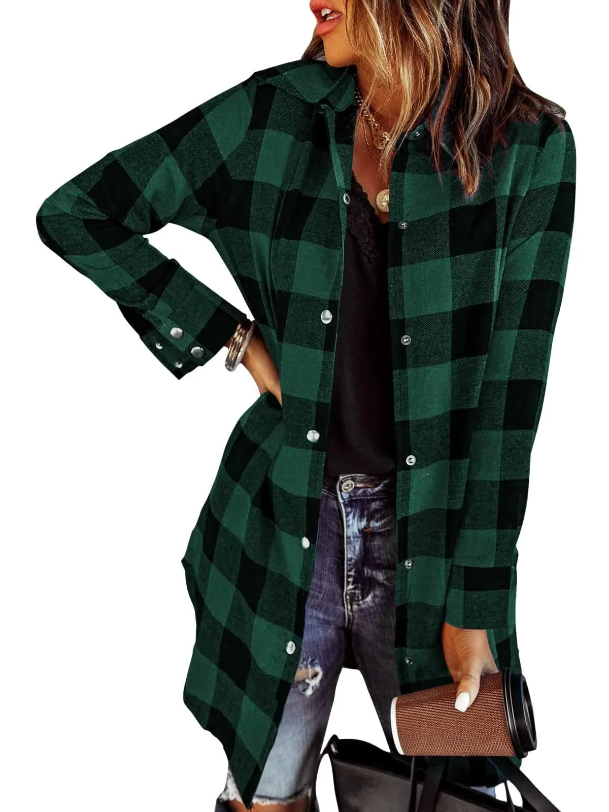 🔥🔥🔥🔥Women's Flannel Long Sleeve Plaid Button Down Shirts