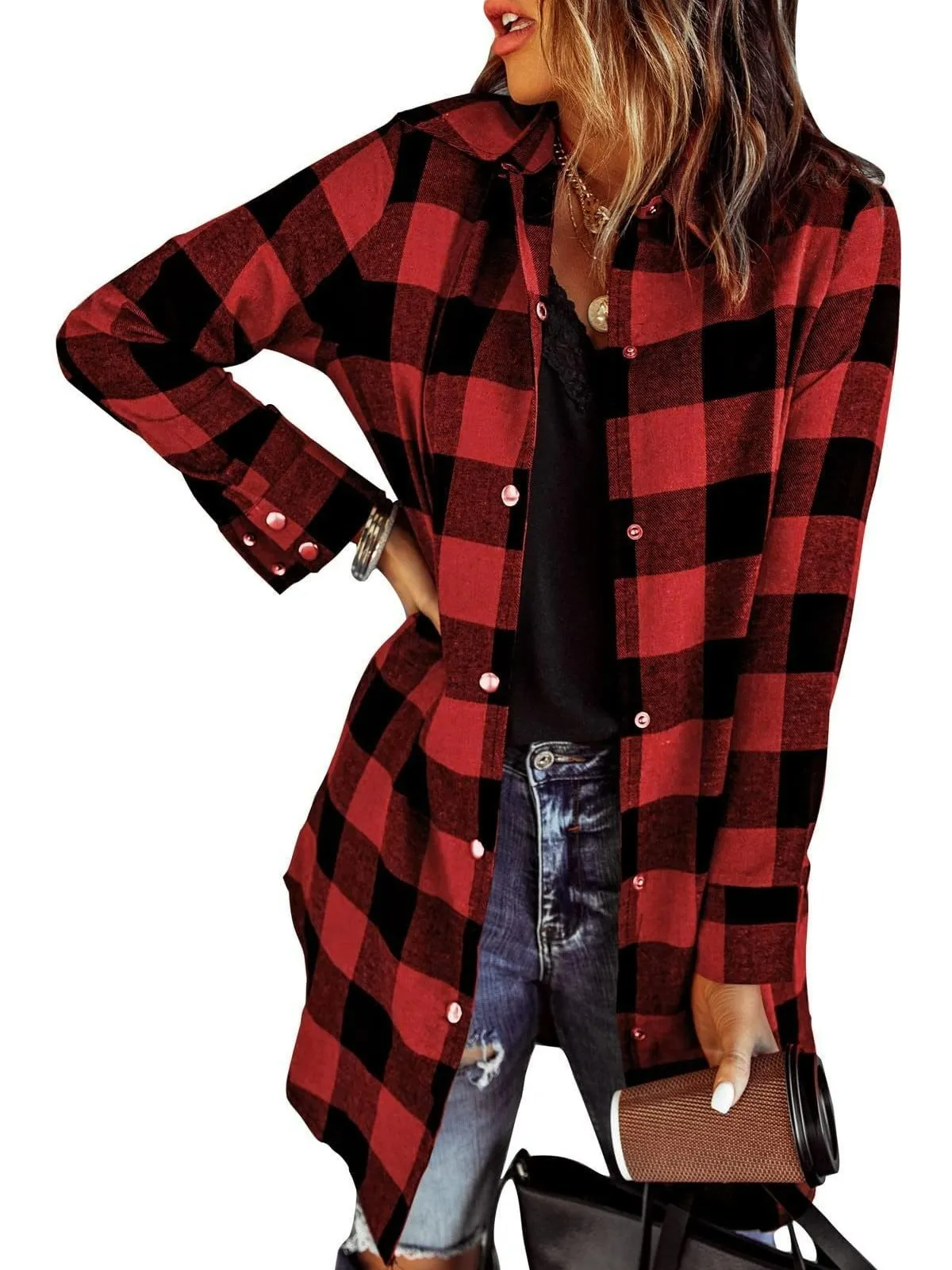 🔥🔥🔥🔥Women's Flannel Long Sleeve Plaid Button Down Shirts