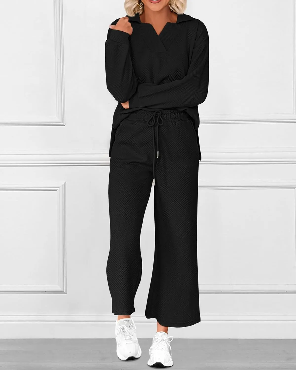 🔥🔥🔥🔥Women 2 Piece Outfit Lapel V Neck Lounge Sets Pockets