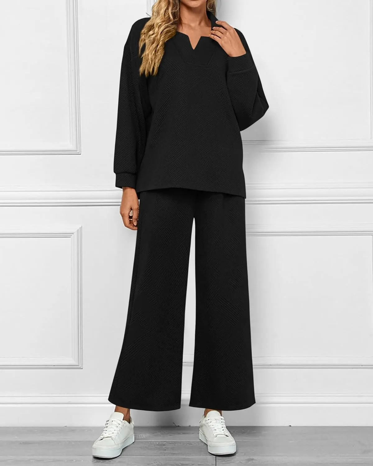 🔥🔥🔥🔥Women 2 Piece Outfit Lapel V Neck Lounge Sets Pockets