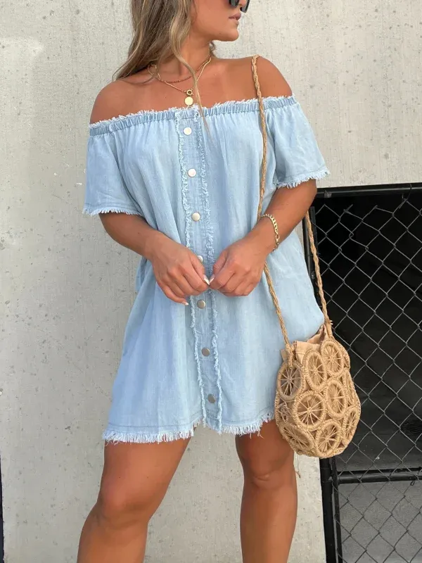 SHORT SLEEVE CASUAL DENIM DRESS