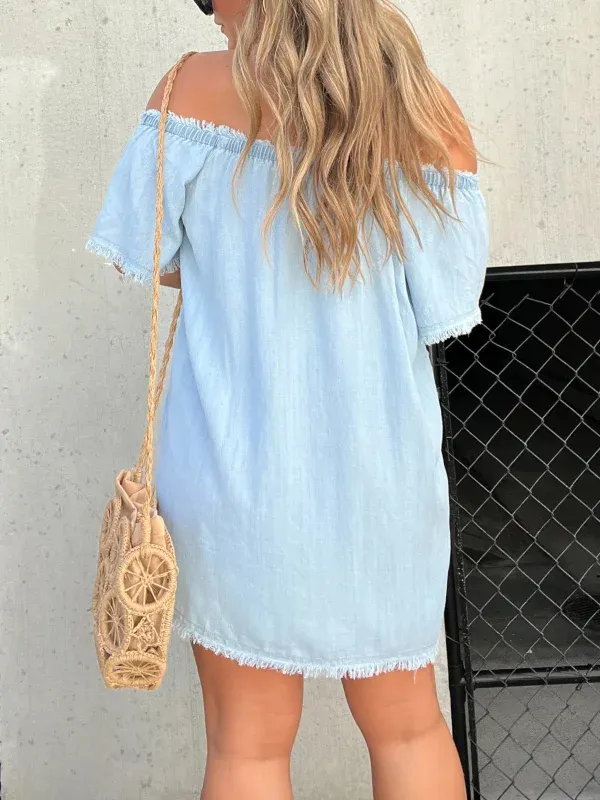 SHORT SLEEVE CASUAL DENIM DRESS