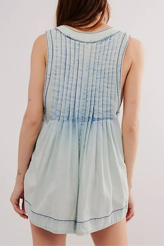 DENIM V-NECK PLEATED ROMPER (BUY 2 FREE SHIPPING)