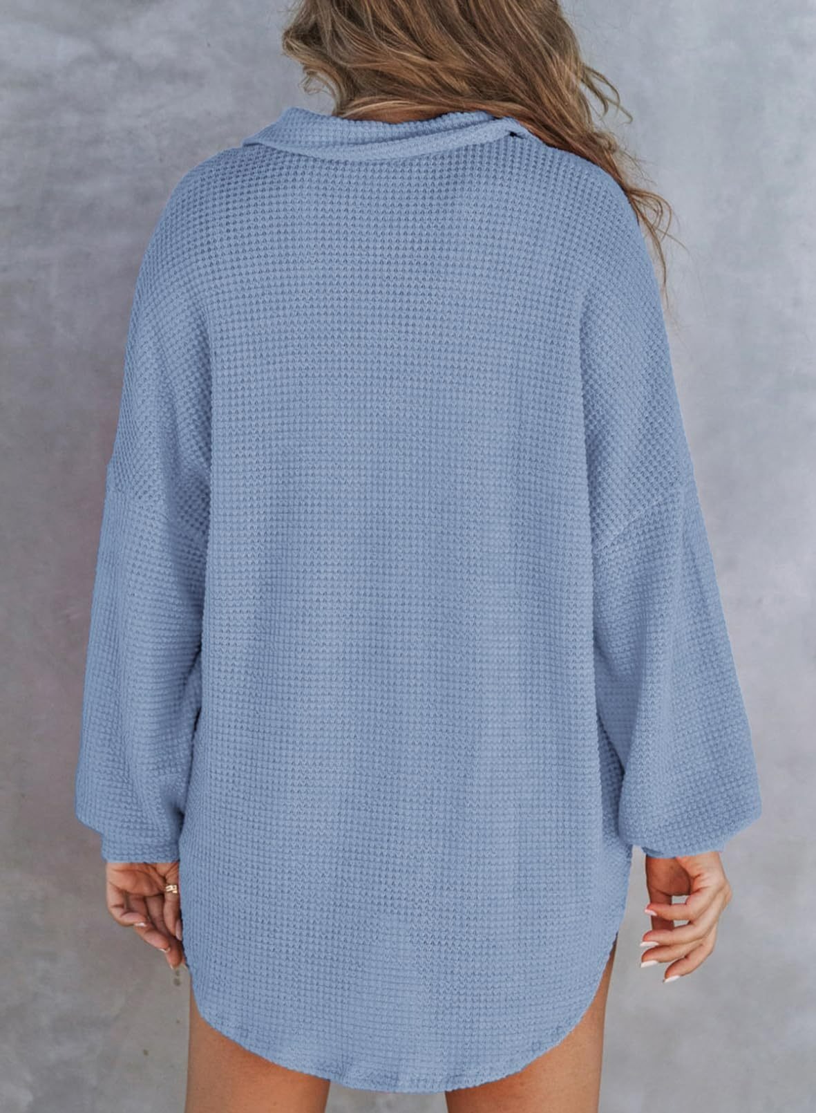 2024 New Women's Waffle Knit Henley V Neck Shirt Jacket