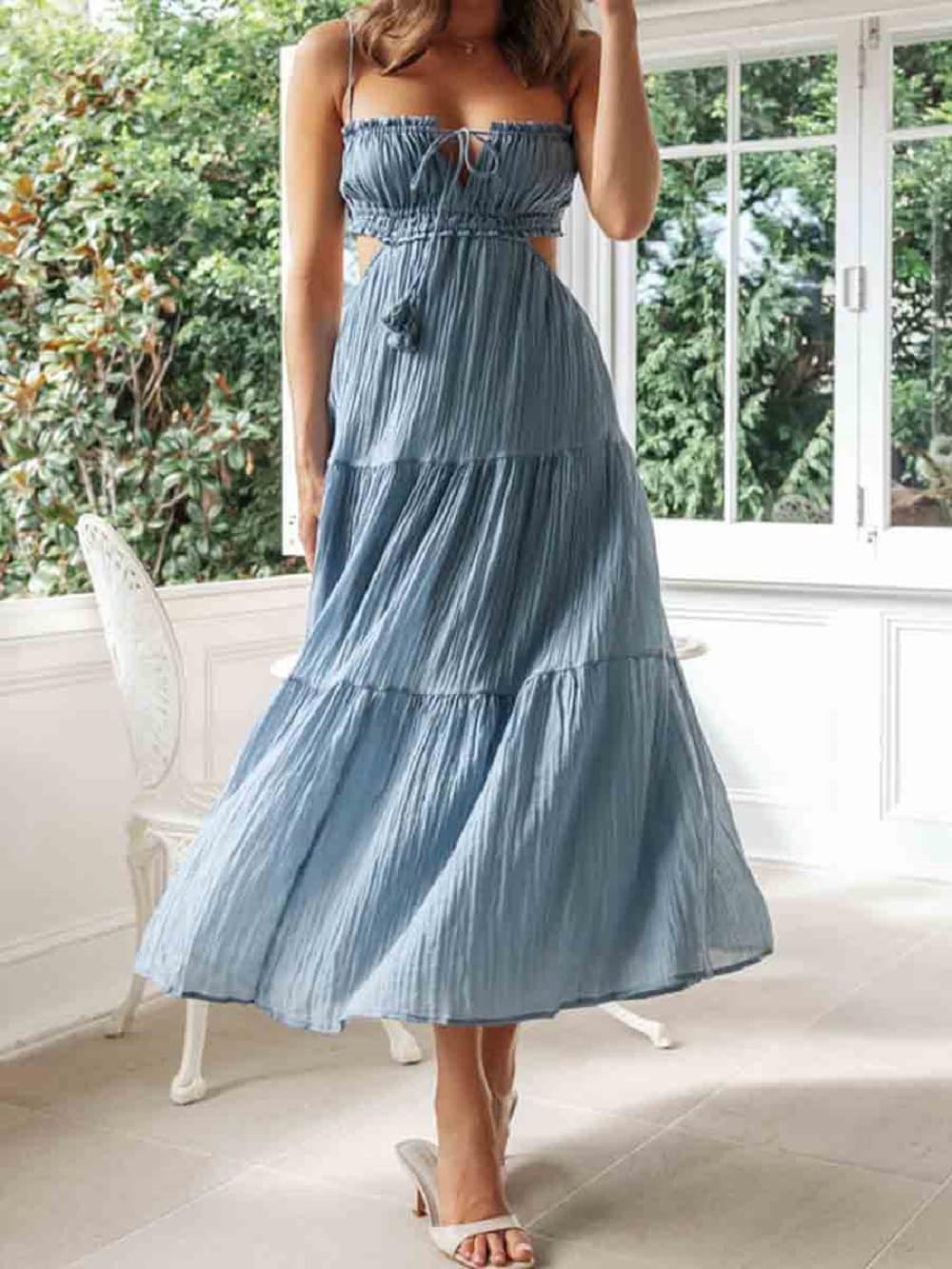 Hollow Out Backless Long Cami Dress