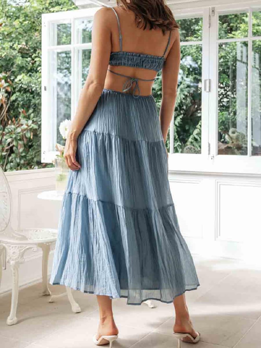 Hollow Out Backless Long Cami Dress