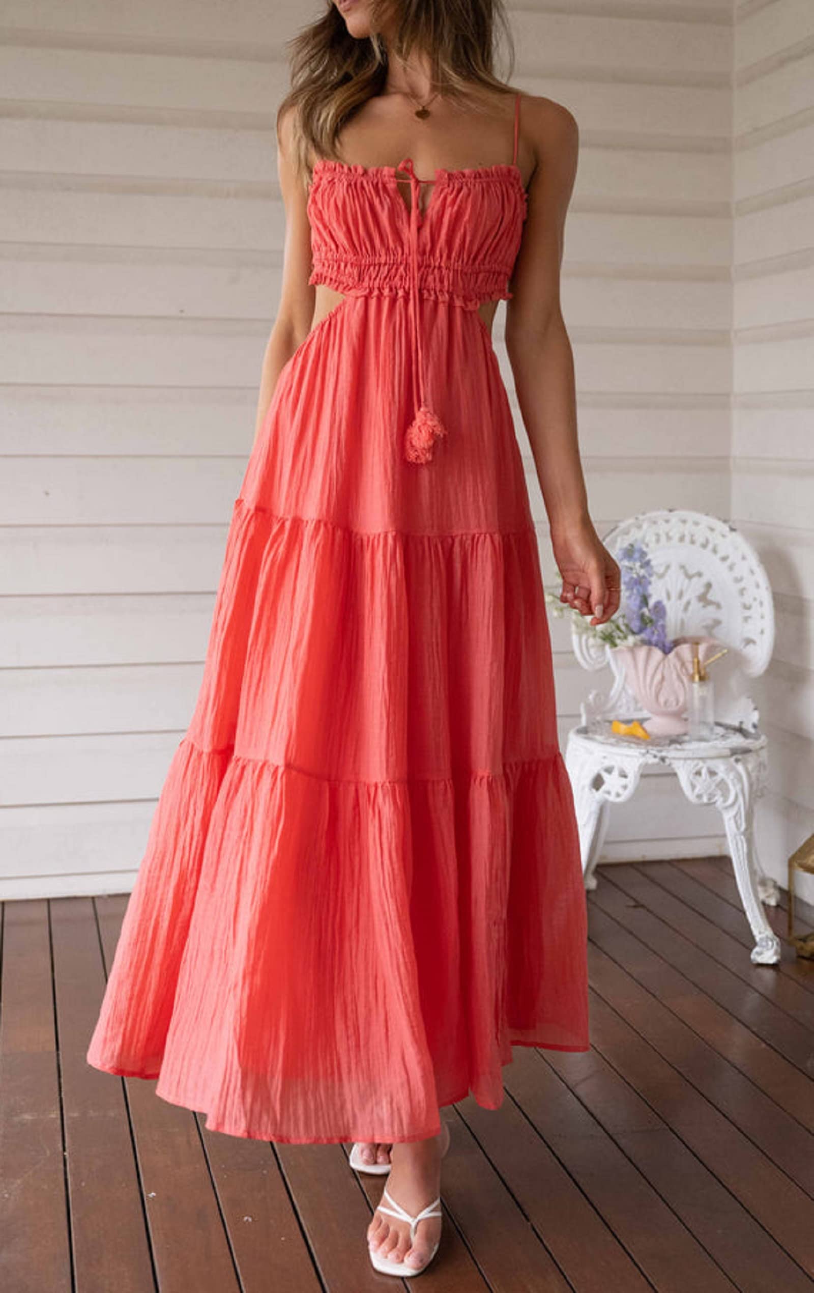 Hollow Out Backless Long Cami Dress