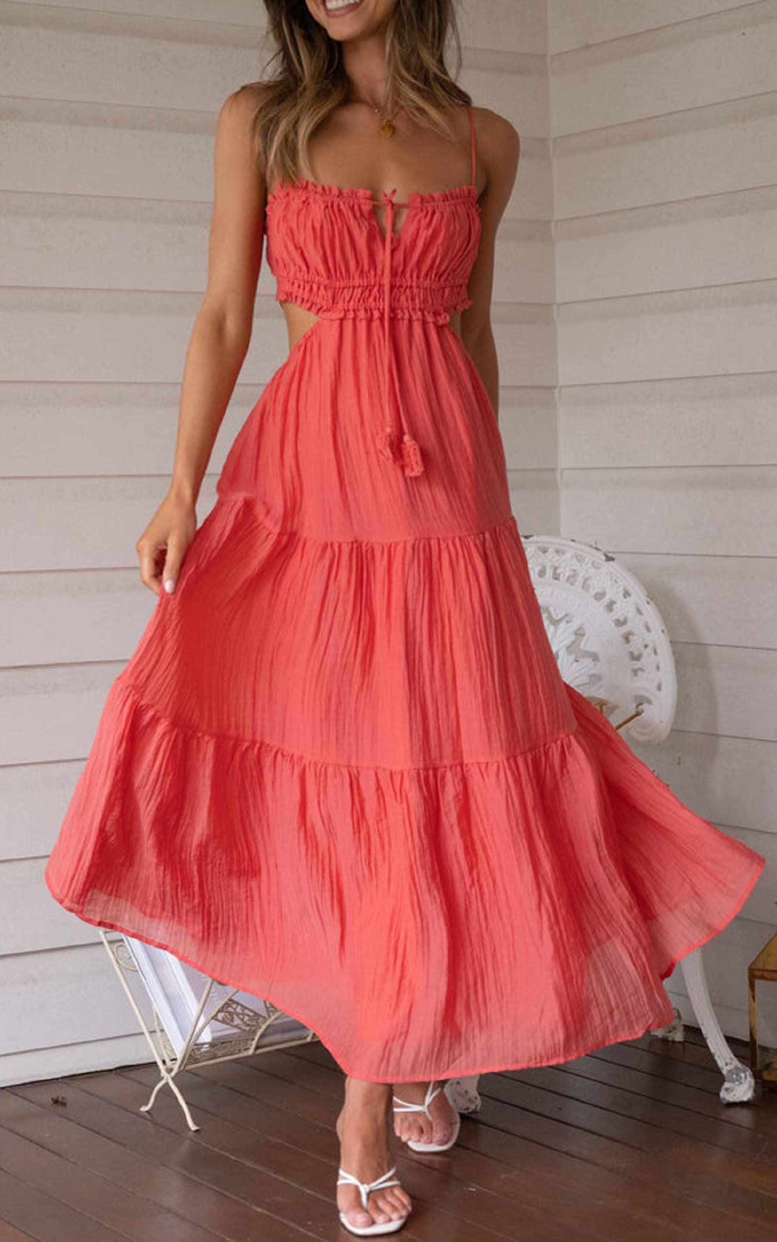 Hollow Out Backless Long Cami Dress
