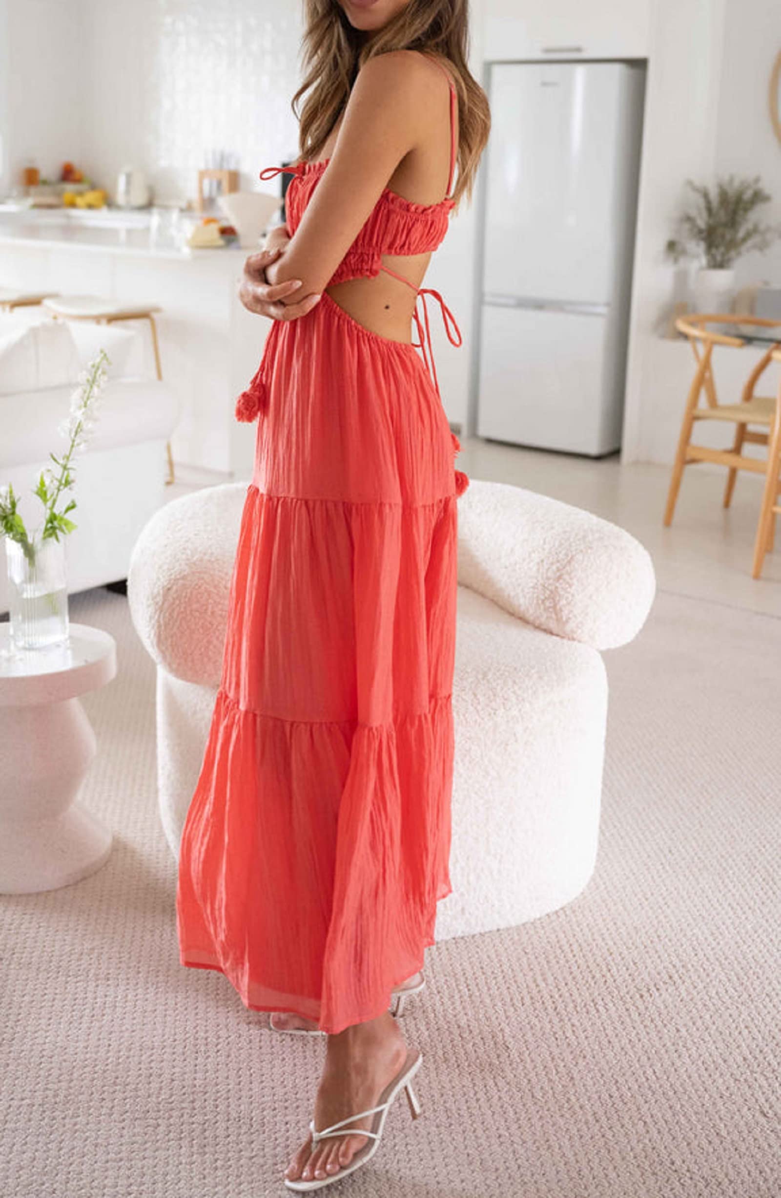 Hollow Out Backless Long Cami Dress