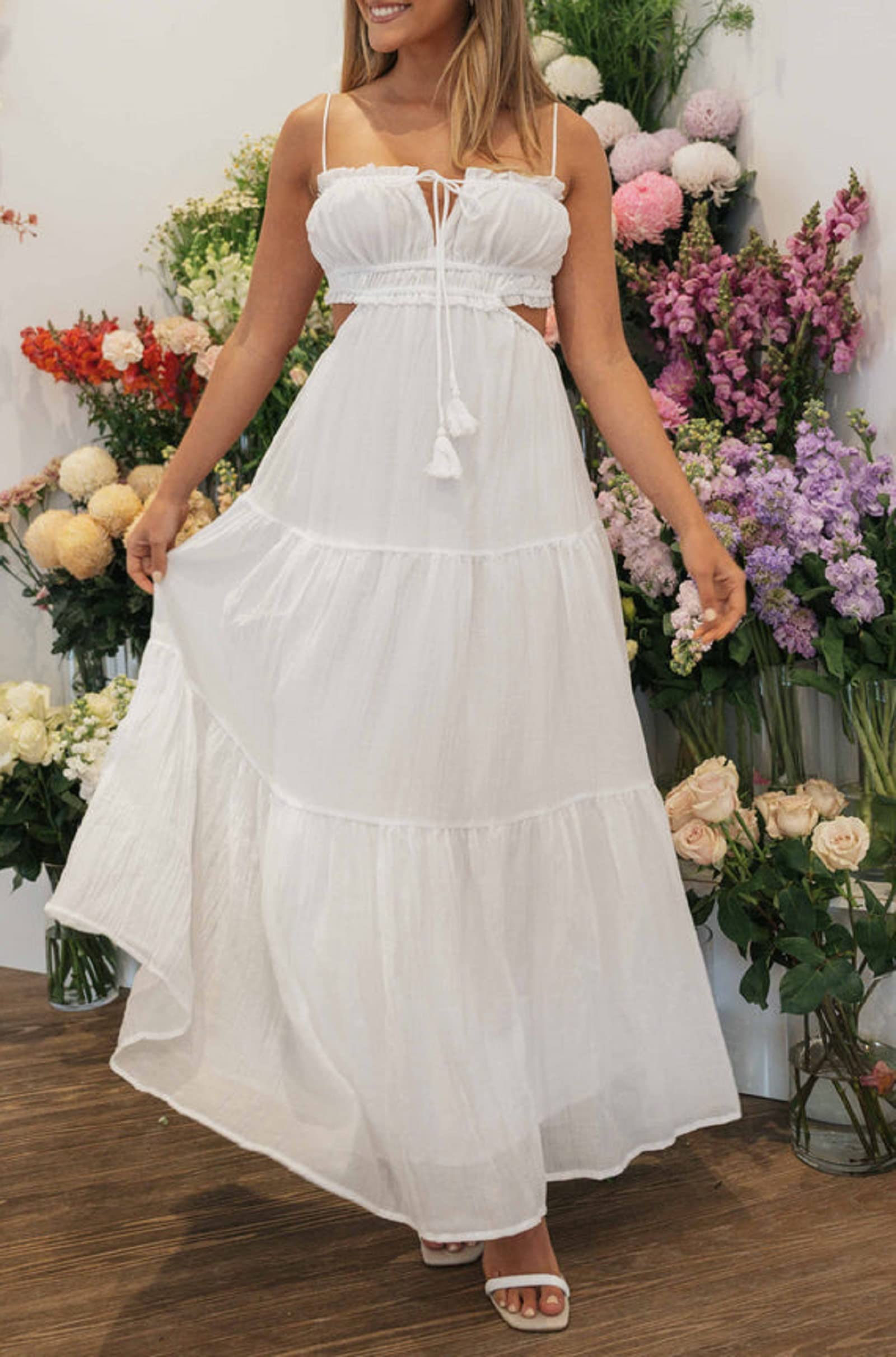 Hollow Out Backless Long Cami Dress