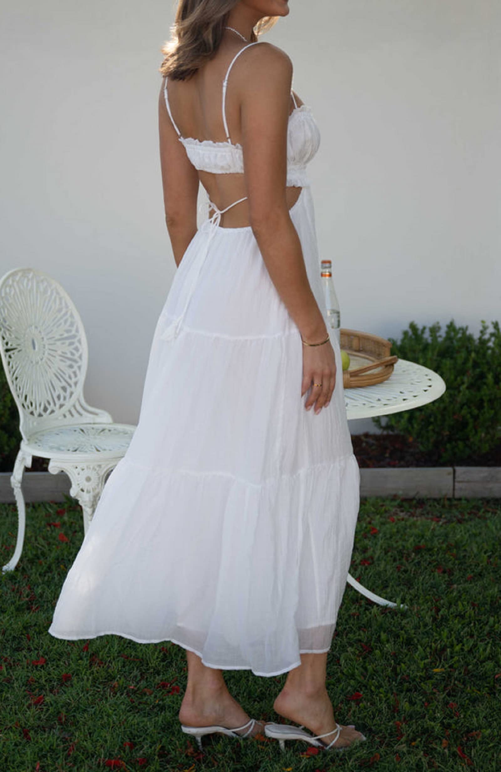 Hollow Out Backless Long Cami Dress