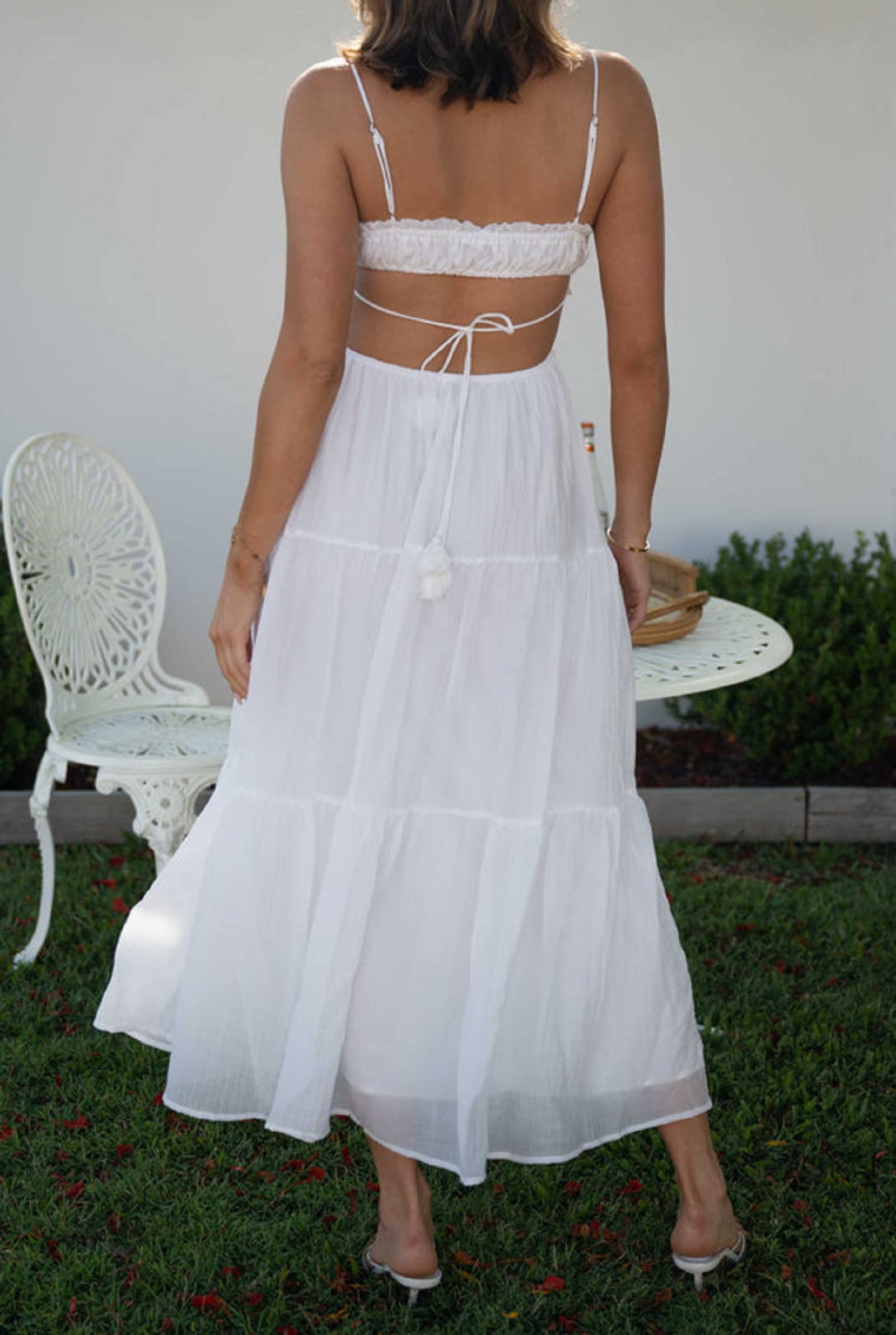 Hollow Out Backless Long Cami Dress