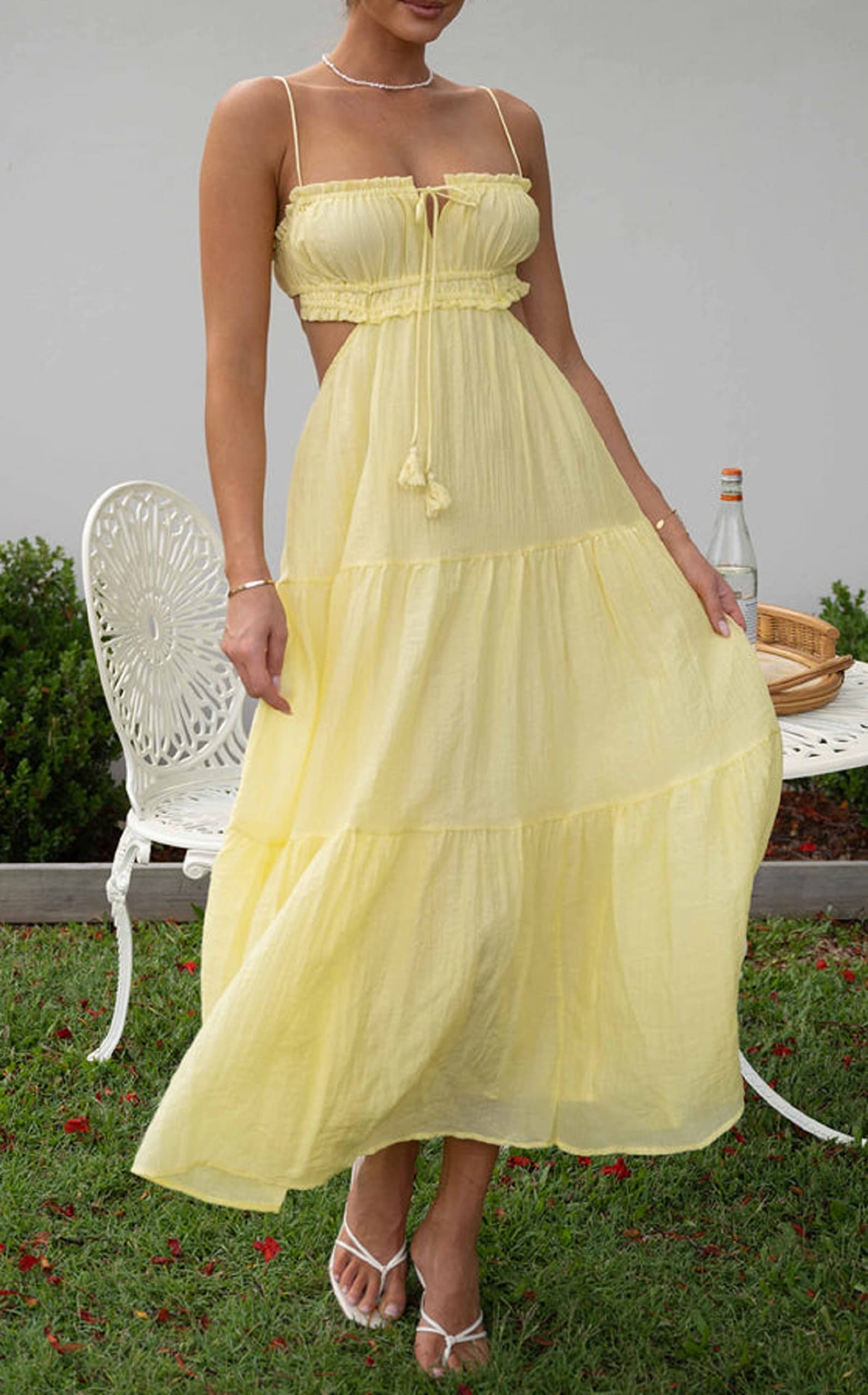 Hollow Out Backless Long Cami Dress