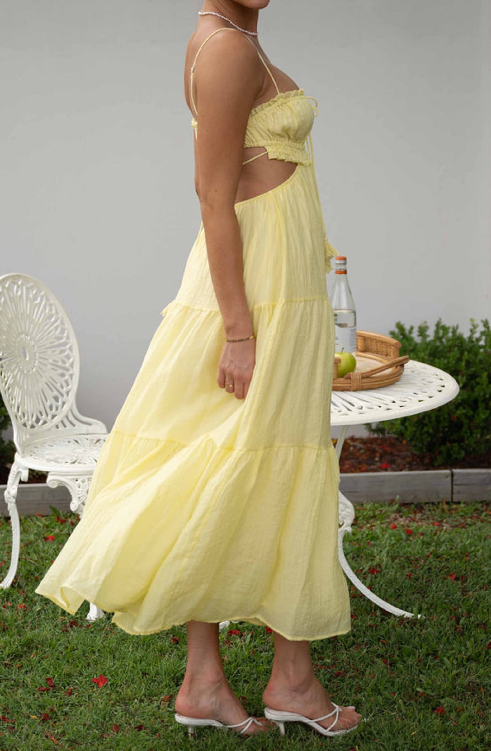 Hollow Out Backless Long Cami Dress