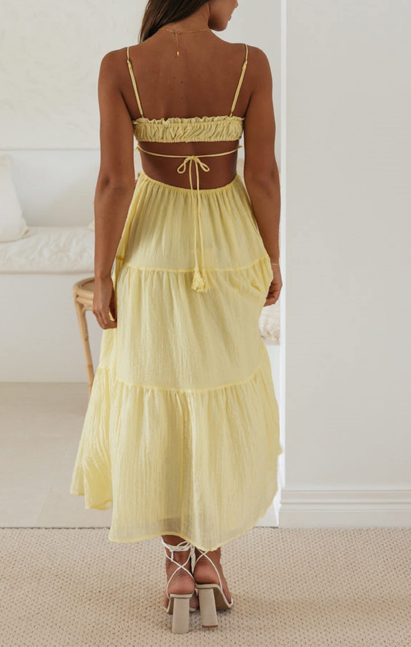 Hollow Out Backless Long Cami Dress