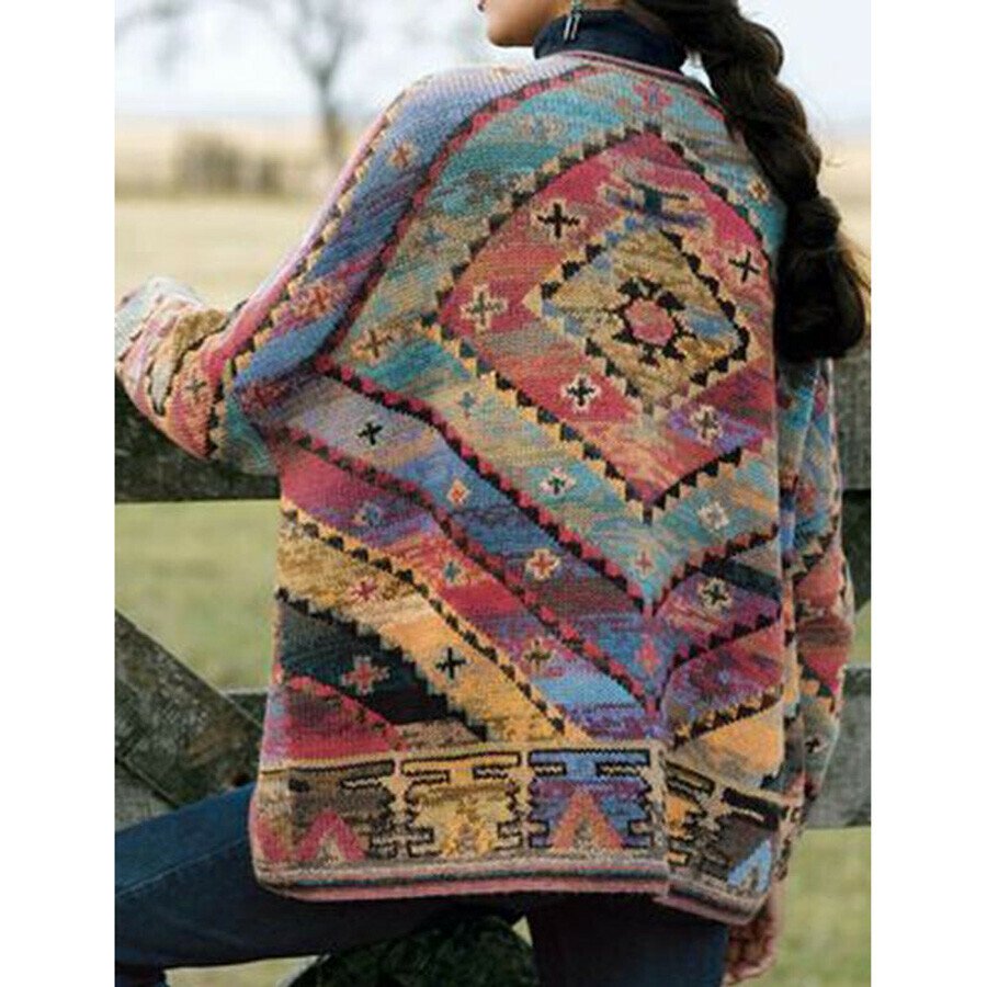 Women Retro Western Style Printed Coat