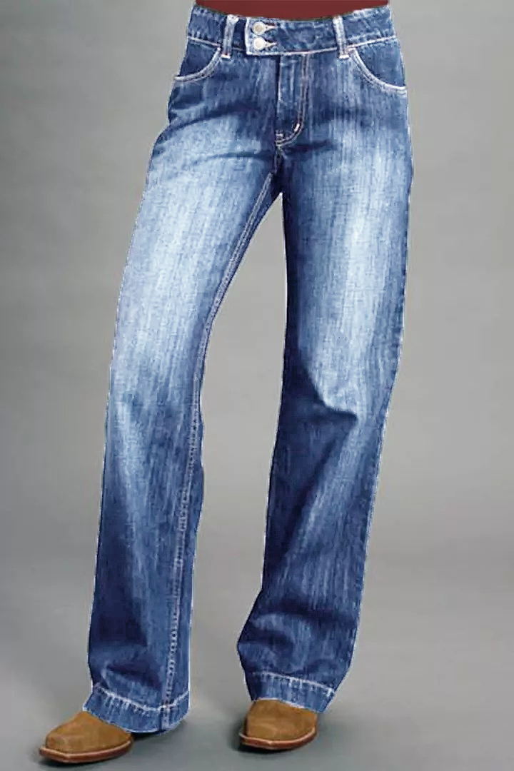 Midiross Vintage Oblique Button Mid Waist Bootcut Jeans