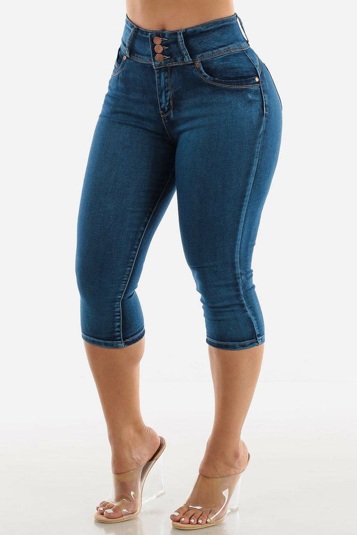 Midiross Button Fly High Waist Capris Jeans