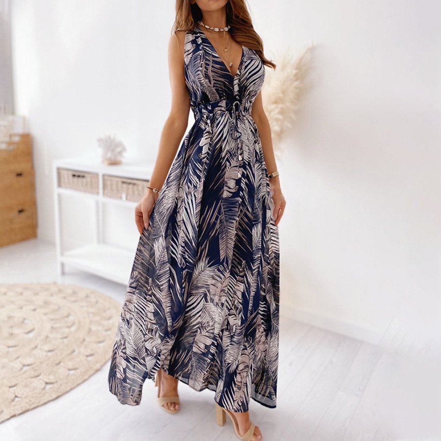 Women's Bohemian V-Neck Print Dress