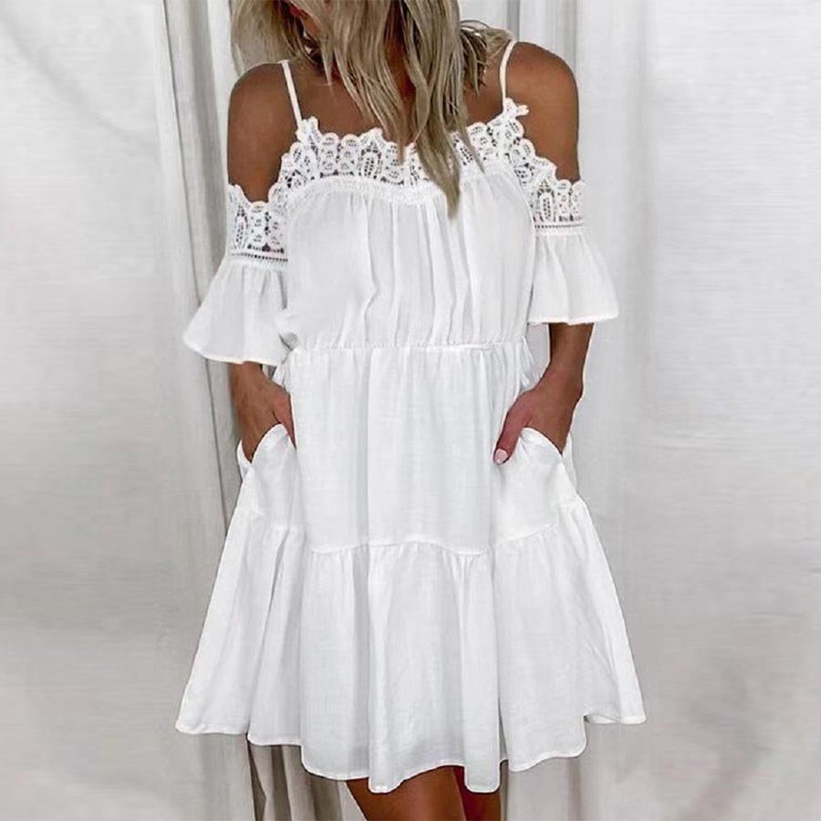 Floral Print Women's Ruffle Pocket Lace Camisole Dress